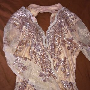 Rose gold sequined romper